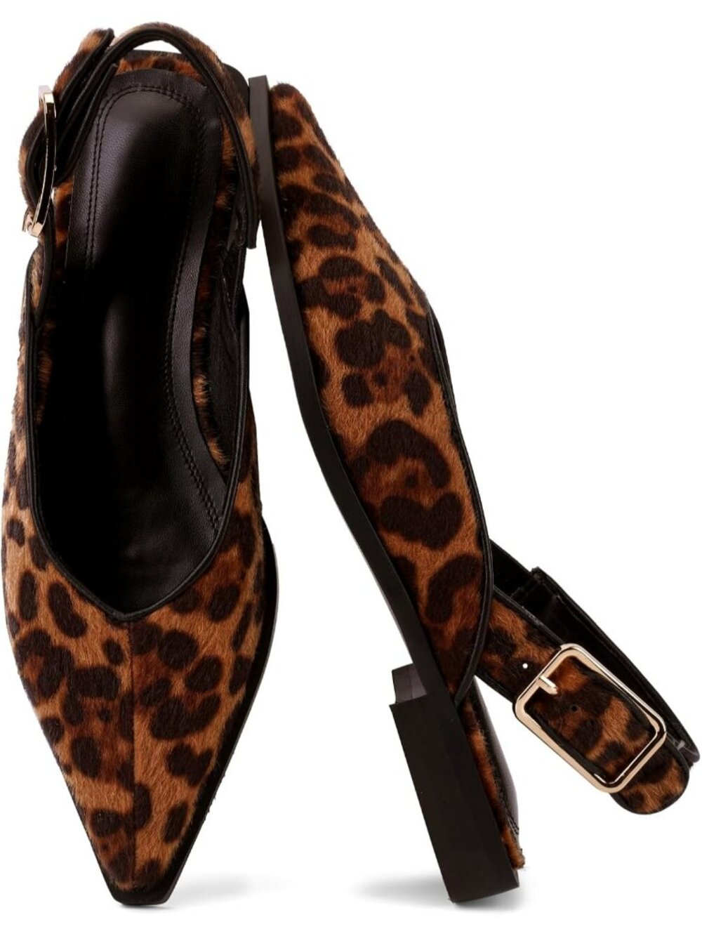 Women's Leopard Print Closed Pointed Toe Slip On Style Office Wear Flats Mules